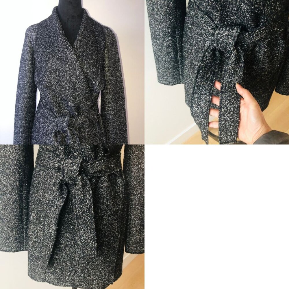 Like New - CHIC By Jacob Herringbone Belted Wrap Coat Size M - Picture 4 of 17